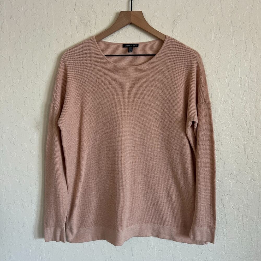 Eileen Fisher Organic Cotton Silk Waffle Thermal Crewneck Sweater Top Small